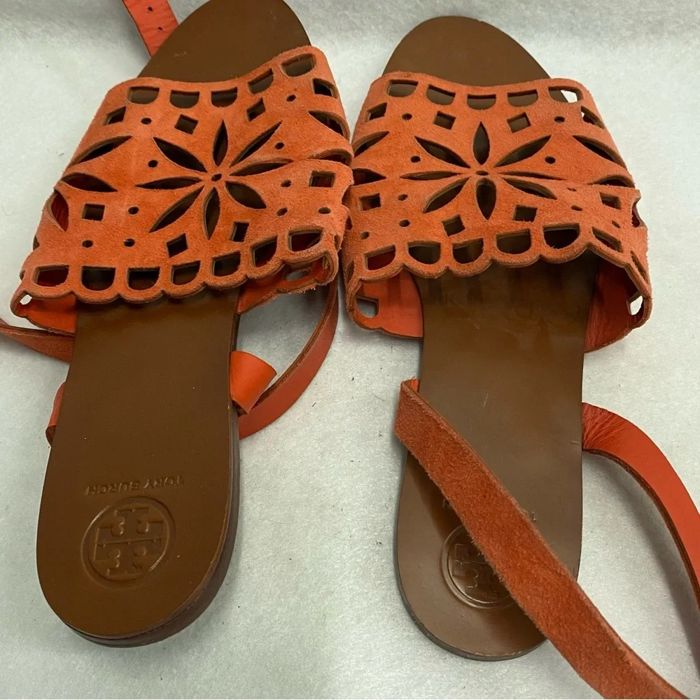 Tory Burch May Flat Sandals,Poppy Orange 7.5 - Picture 5 of 6